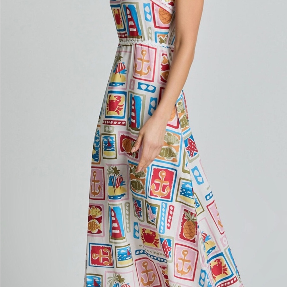 Search for Sanity Colorful Nautical Print Maxi Dress w/Rik Rak - Picture 4 of 6
